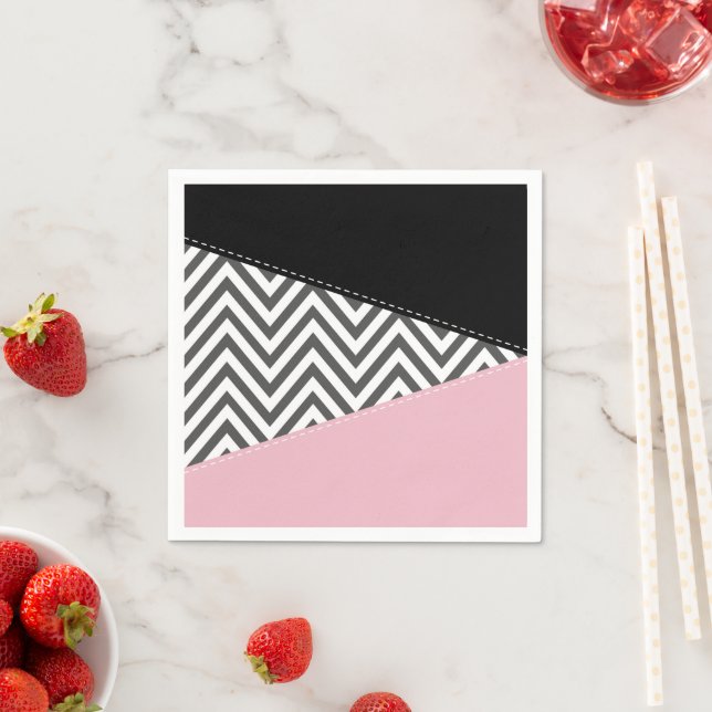 Gray Zigzag, Gray Chevron, Zigzag Pattern, Pink Napkins (Insitu)