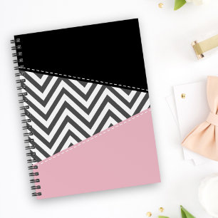 Gray Zigzag, Gray Chevron, Zigzag Pattern, Pink Notebook