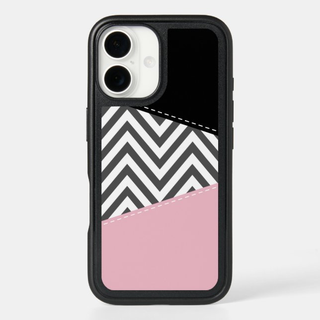 Gray Zigzag, Gray Chevron, Zigzag Pattern, Pink Otterbox iPhone Case (Back)