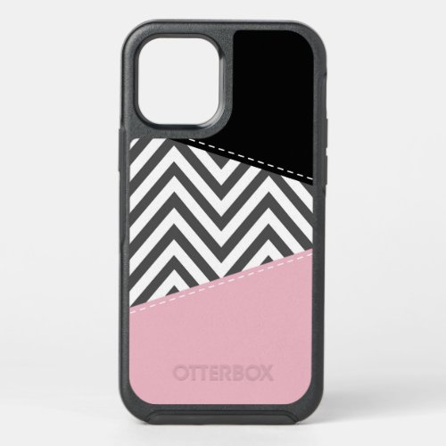 Gray Zigzag Gray Chevron Zigzag Pattern Pink OtterBox Symmetry iPhone 12 Case
