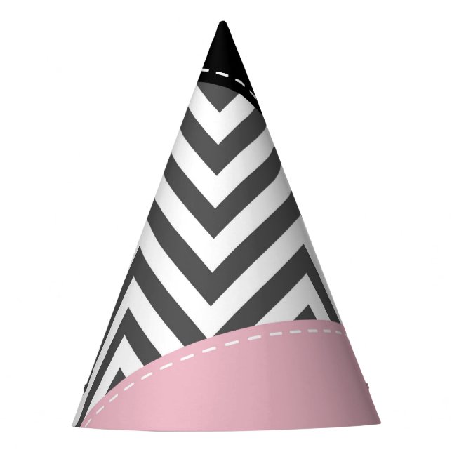 Gray Zigzag, Gray Chevron, Zigzag Pattern, Pink Party Hat (Front)