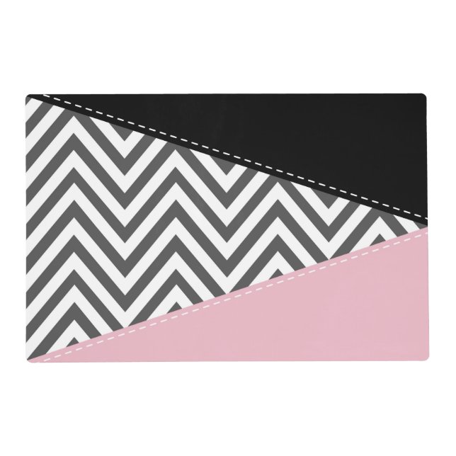 Gray Zigzag, Gray Chevron, Zigzag Pattern, Pink Placemat (Front)