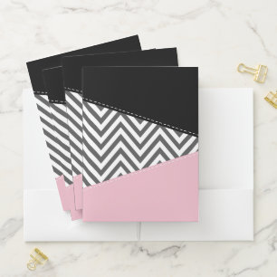 Gray Zigzag, Gray Chevron, Zigzag Pattern, Pink Pocket Folder