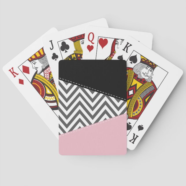 Gray Zigzag, Gray Chevron, Zigzag Pattern, Pink Poker Cards (Back)