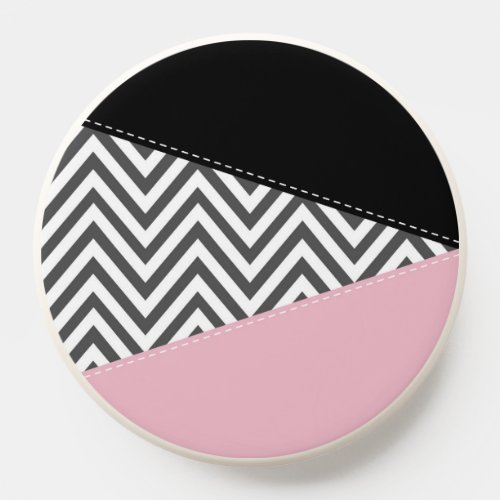 Gray Zigzag Gray Chevron Zigzag Pattern Pink PopSocket