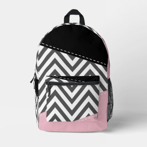 Gray Zigzag Gray Chevron Zigzag Pattern Pink Printed Backpack