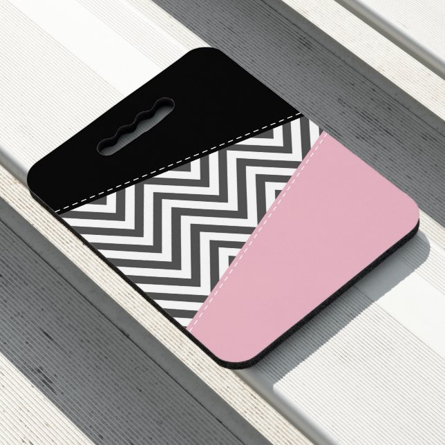 Gray Zigzag, Gray Chevron, Zigzag Pattern, Pink Seat Cushion (In Situ)
