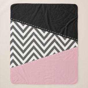 Gray Zigzag, Gray Chevron, Zigzag Pattern, Pink Sherpa Blanket