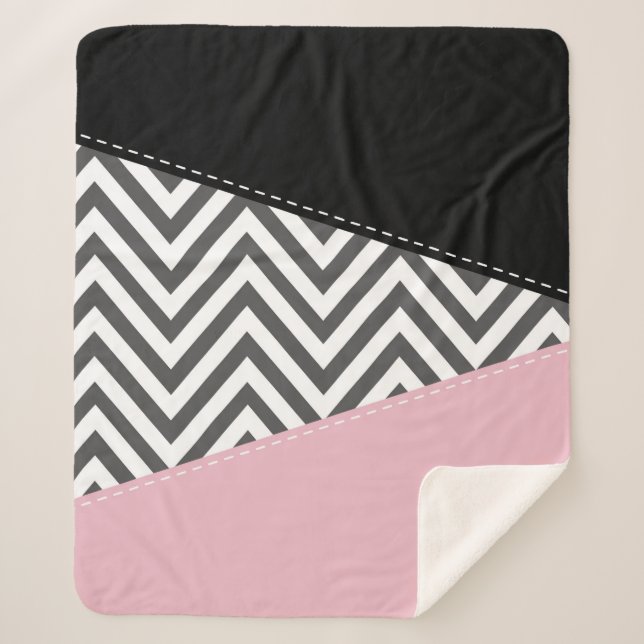 Gray Zigzag, Gray Chevron, Zigzag Pattern, Pink Sherpa Blanket (Front)