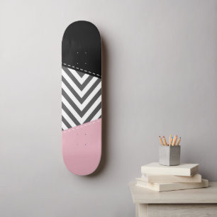 Gray Zigzag, Gray Chevron, Zigzag Pattern, Pink Skateboard