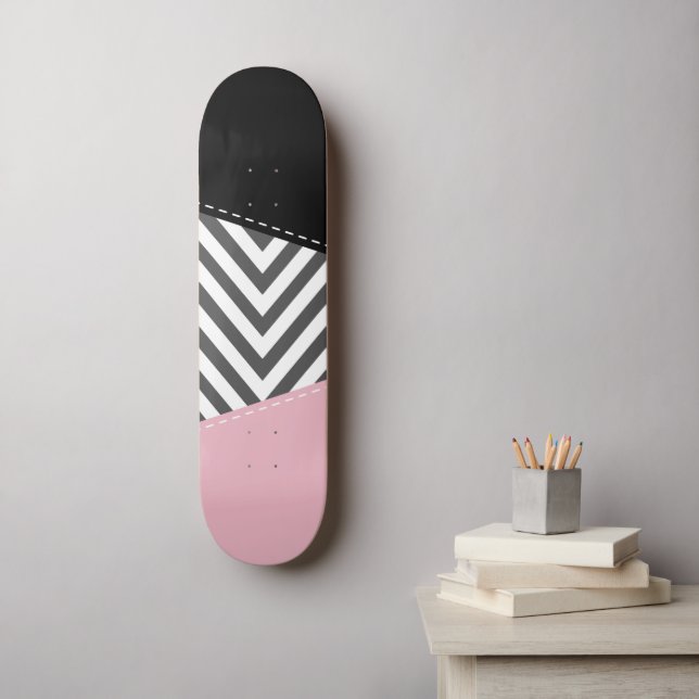 Gray Zigzag, Gray Chevron, Zigzag Pattern, Pink Skateboard (Wall Art)