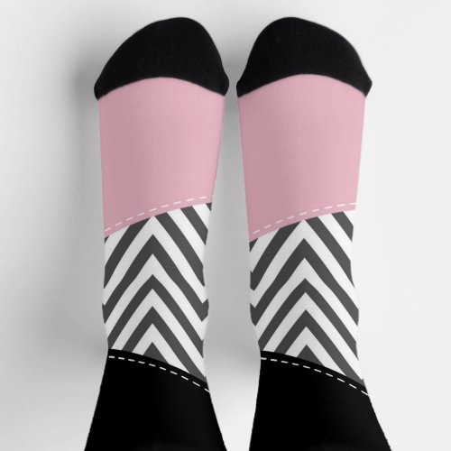Gray Zigzag Gray Chevron Zigzag Pattern Pink Socks