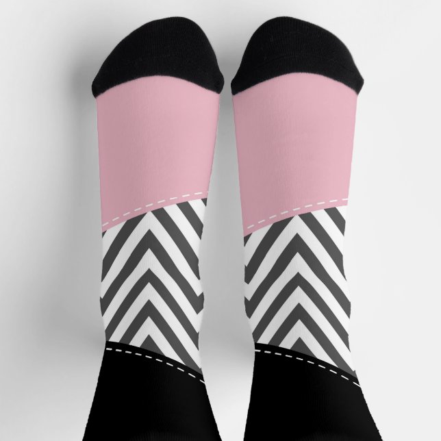 Gray Zigzag, Gray Chevron, Zigzag Pattern, Pink Socks (Top)