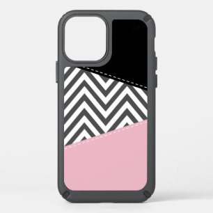 Gray Zigzag, Gray Chevron, Zigzag Pattern, Pink Speck iPhone 12 Case