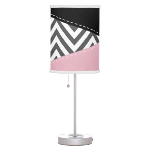 Gray Zigzag, Gray Chevron, Zigzag Pattern, Pink Table Lamp