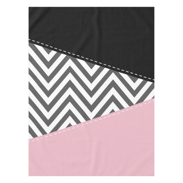 Gray Zigzag, Gray Chevron, Zigzag Pattern, Pink Tablecloth (Front)