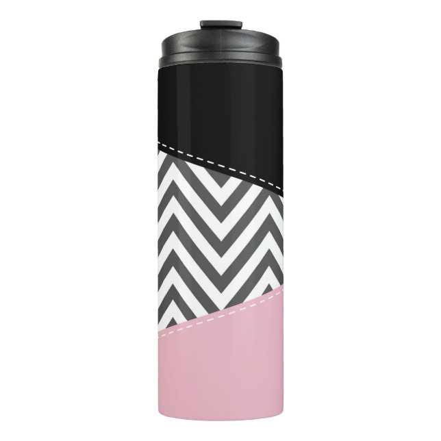 Gray Zigzag, Gray Chevron, Zigzag Pattern, Pink Thermal Tumbler (Front)