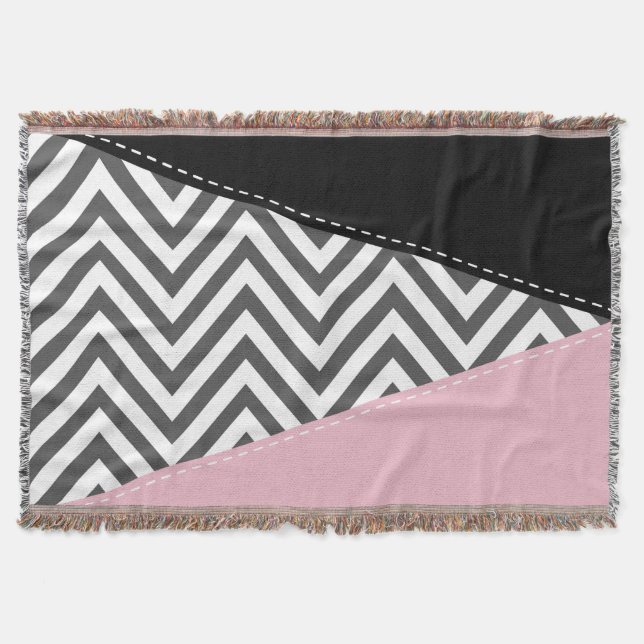 Gray Zigzag, Gray Chevron, Zigzag Pattern, Pink Throw Blanket (Front)