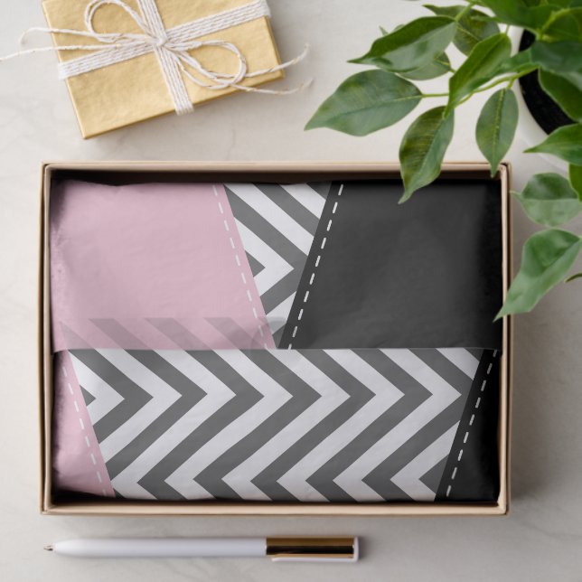 Gray Zigzag, Gray Chevron, Zigzag Pattern, Pink Tissue Paper (Gift)