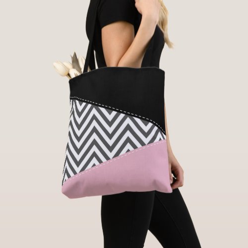 Gray Zigzag Gray Chevron Zigzag Pattern Pink Tote Bag