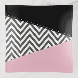 Gray Zigzag, Gray Chevron, Zigzag Pattern, Pink Trinket Tray