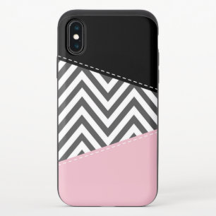 Gray Zigzag, Gray Chevron, Zigzag Pattern, Pink iPhone X Slider Case
