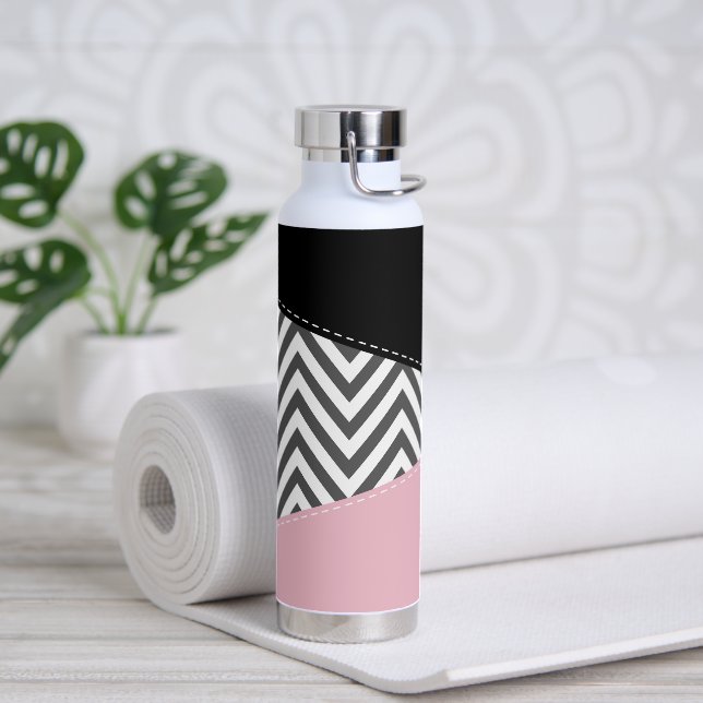 Gray Zigzag, Gray Chevron, Zigzag Pattern, Pink Water Bottle (Yoga)