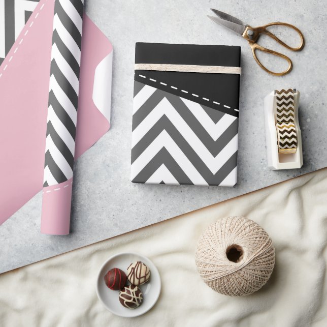 Gray Zigzag, Gray Chevron, Zigzag Pattern, Pink Wrapping Paper (Crafts)