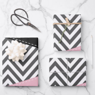 Gray Zigzag, Gray Chevron, Zigzag Pattern, Pink Wrapping Paper Sheets