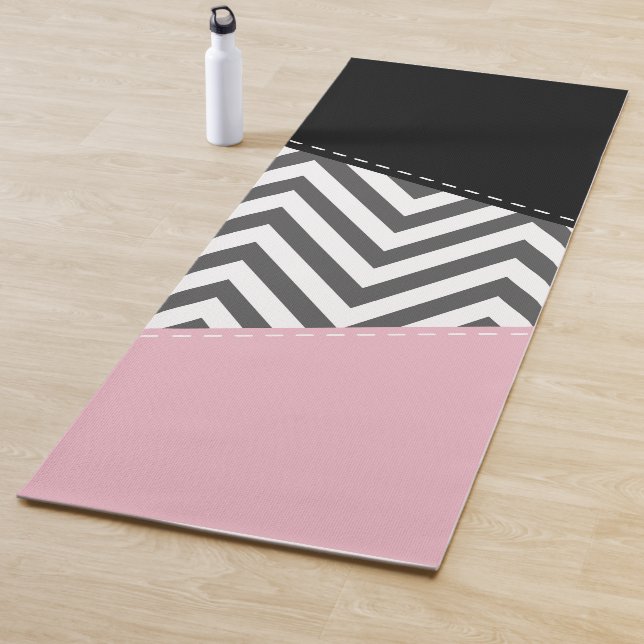 Gray Zigzag, Gray Chevron, Zigzag Pattern, Pink Yoga Mat (In Situ)