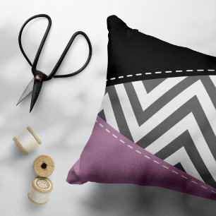 Gray Zigzag, Gray Chevron, Zigzag Pattern, Purple Accent Pillow
