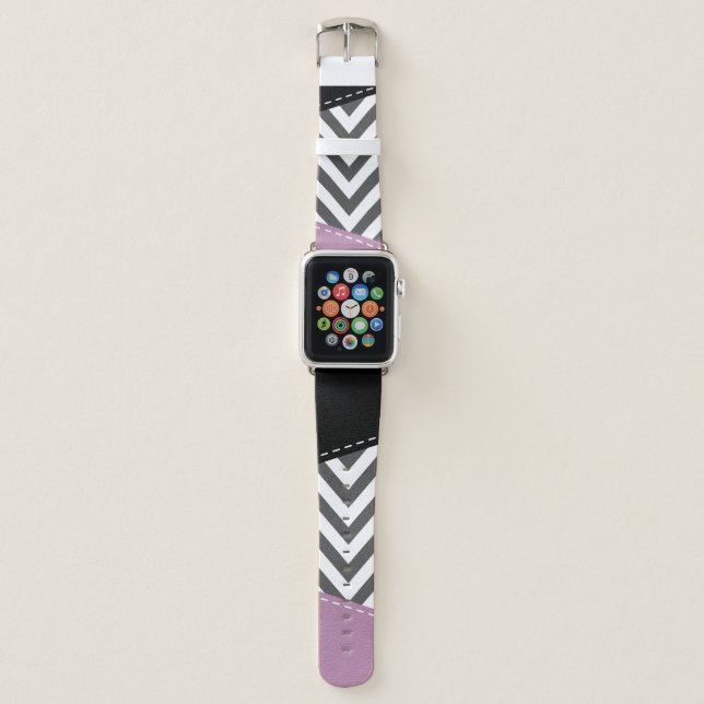 Gray Zigzag, Gray Chevron, Zigzag Pattern, Purple Apple Watch Band (Front)