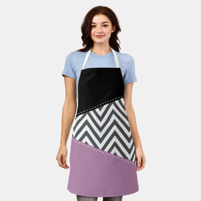 Gray Zigzag, Gray Chevron, Zigzag Pattern, Purple Apron (Worn)