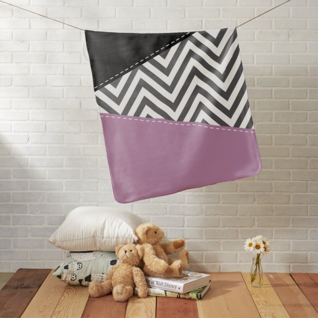Gray Zigzag, Gray Chevron, Zigzag Pattern, Purple Baby Blanket (In Situ)