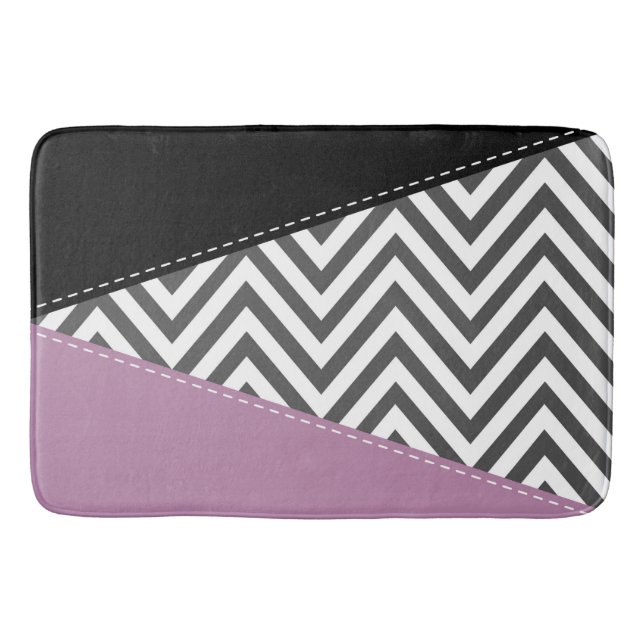 Gray Zigzag, Gray Chevron, Zigzag Pattern, Purple Bath Mat (Front)