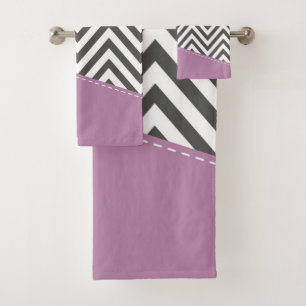 Gray Zigzag, Gray Chevron, Zigzag Pattern, Purple Bath Towel Set