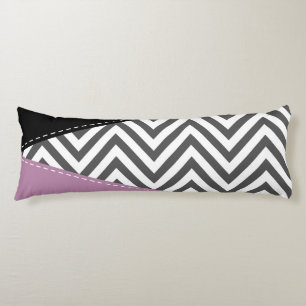 Gray Zigzag, Gray Chevron, Zigzag Pattern, Purple Body Pillow