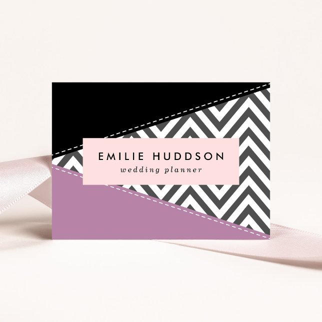 Gray Zigzag, Gray Chevron, Zigzag Pattern, Purple Business Card (Creator Uploaded)