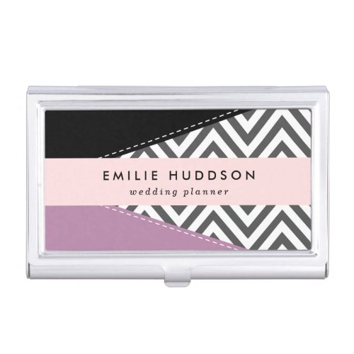 Gray Zigzag Gray Chevron Zigzag Pattern Purple Business Card Case