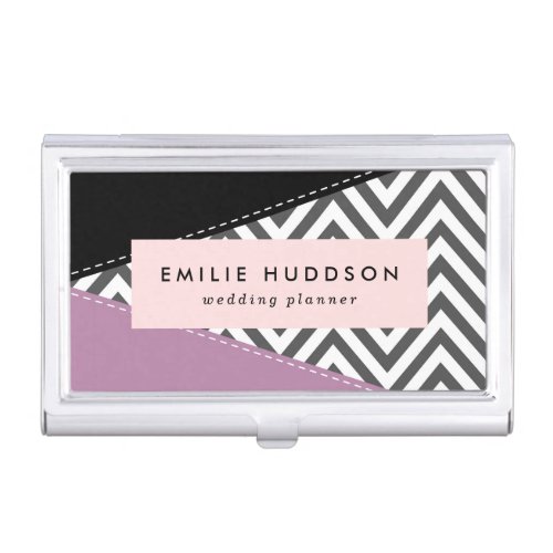 Gray Zigzag Gray Chevron Zigzag Pattern Purple Business Card Case