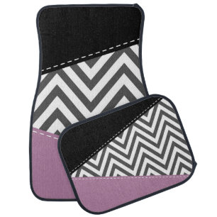 Gray Zigzag, Gray Chevron, Zigzag Pattern, Purple Car Floor Mat