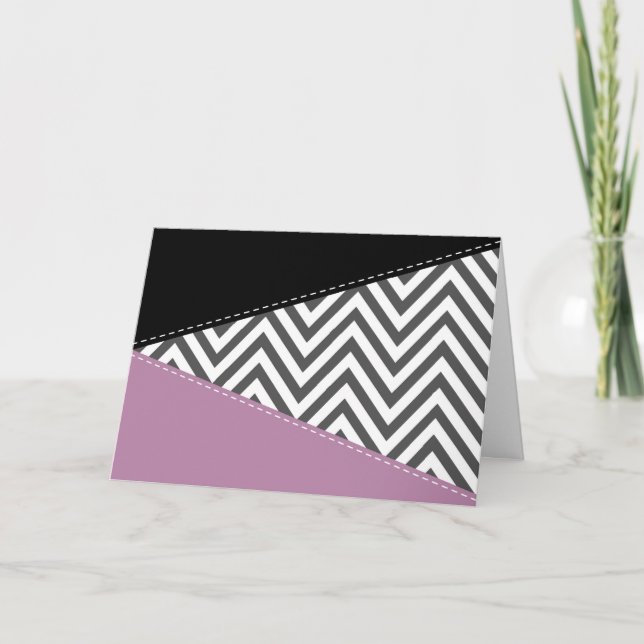 Gray Zigzag, Gray Chevron, Zigzag Pattern, Purple Card (Front)