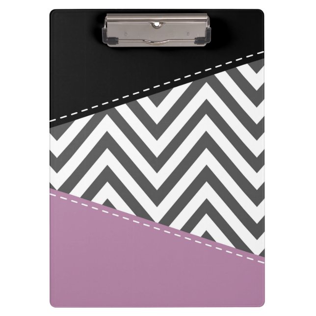 Gray Zigzag, Gray Chevron, Zigzag Pattern, Purple Clipboard (Front)