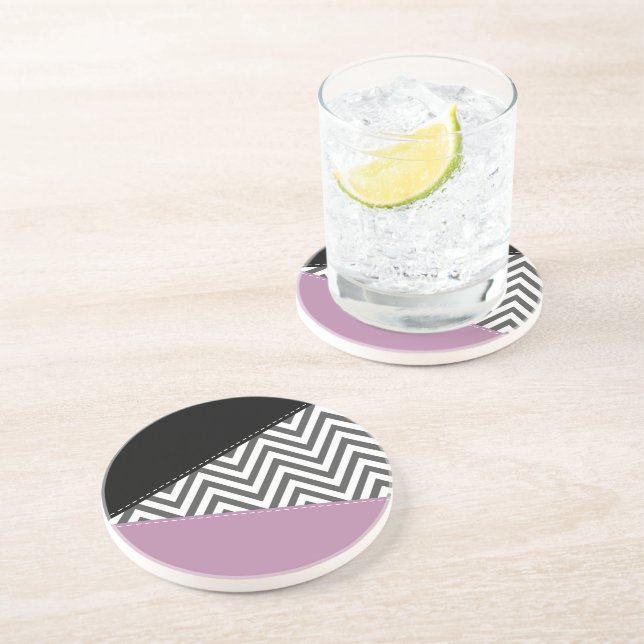 Gray Zigzag, Gray Chevron, Zigzag Pattern, Purple Coaster (Side)