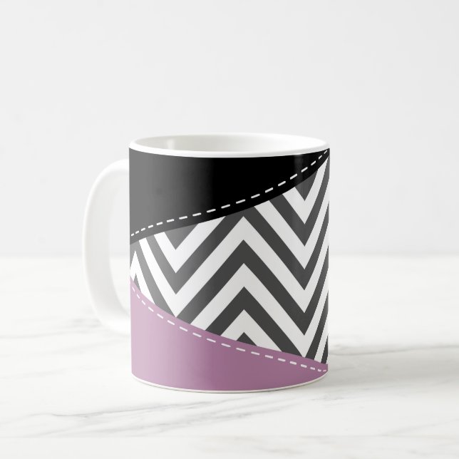 Gray Zigzag, Gray Chevron, Zigzag Pattern, Purple Coffee Mug (Front Left)