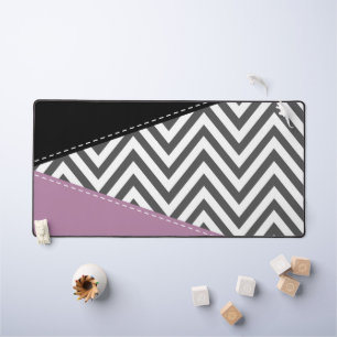 Gray Zigzag, Gray Chevron, Zigzag Pattern, Purple Desk Mat