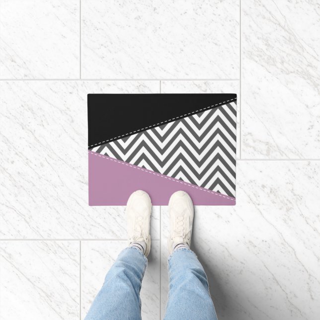 Gray Zigzag, Gray Chevron, Zigzag Pattern, Purple Doormat (Indoor)