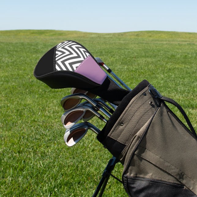 Gray Zigzag, Gray Chevron, Zigzag Pattern, Purple Golf Head Cover (In Situ)
