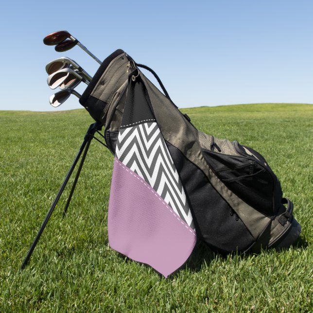 Gray Zigzag, Gray Chevron, Zigzag Pattern, Purple Golf Towel (Green)