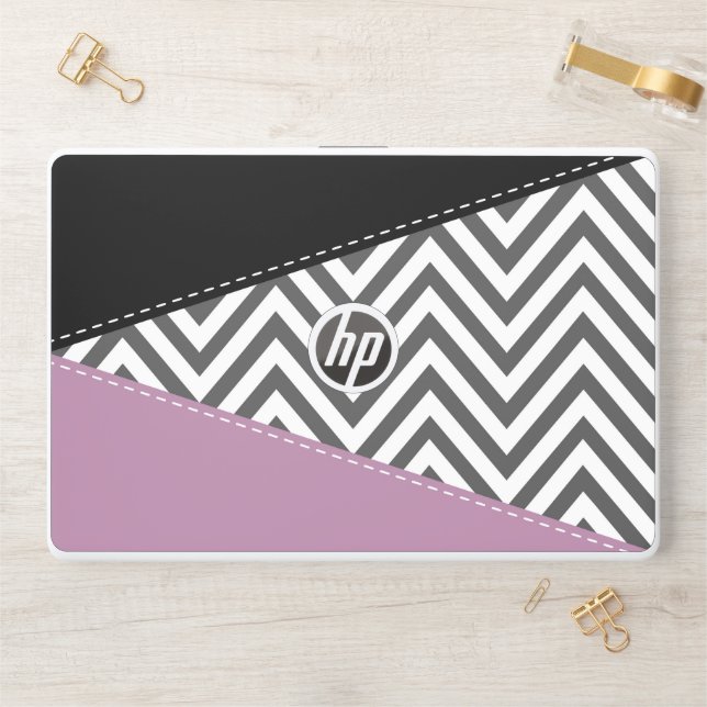 Gray Zigzag, Gray Chevron, Zigzag Pattern, Purple HP Laptop Skin (Desk)